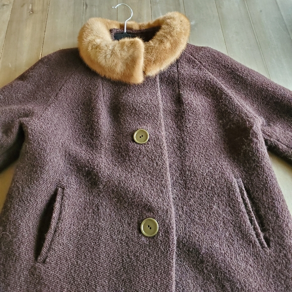 Vintage fur trimmed mink collar coat brown - Picture 5 of 7